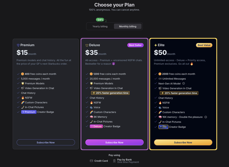 Choose a subscription - monthly pricing
