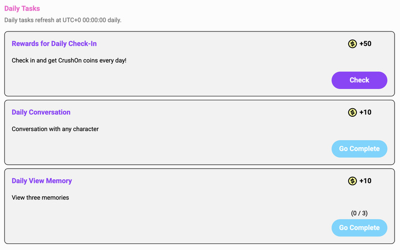Daily tasks to earn coins