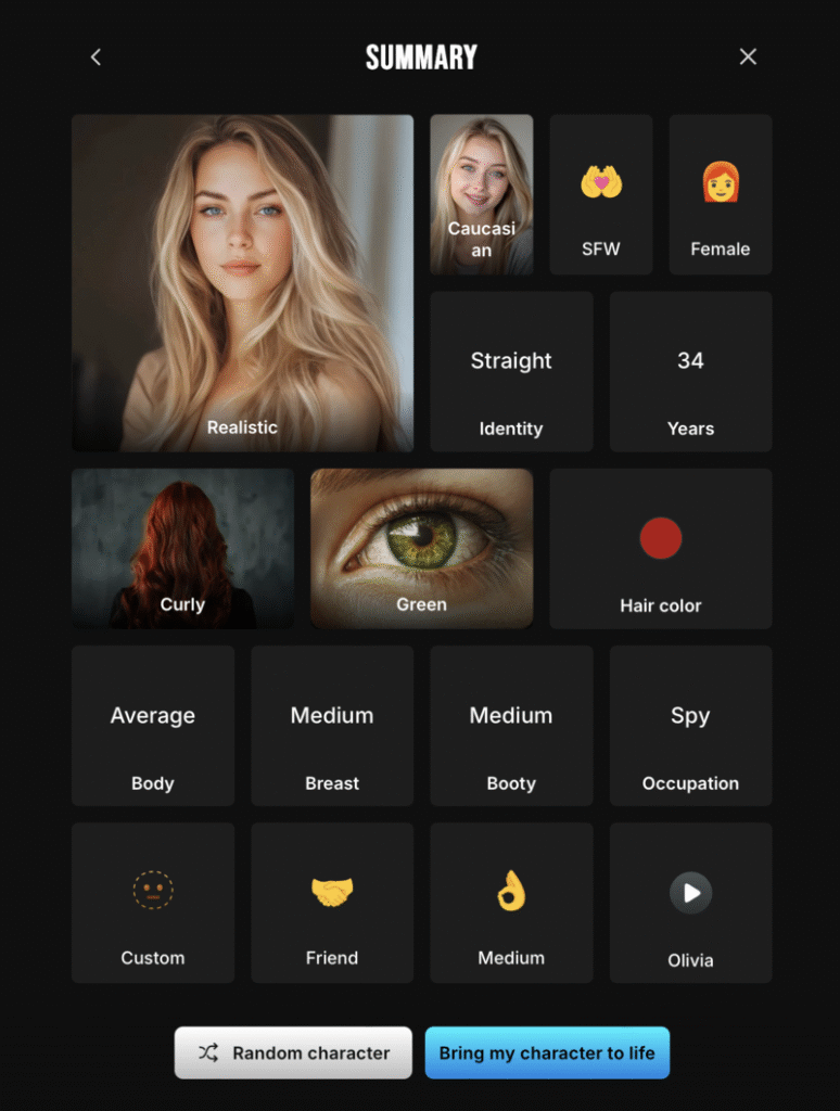 Create an AI character - Summary of creation