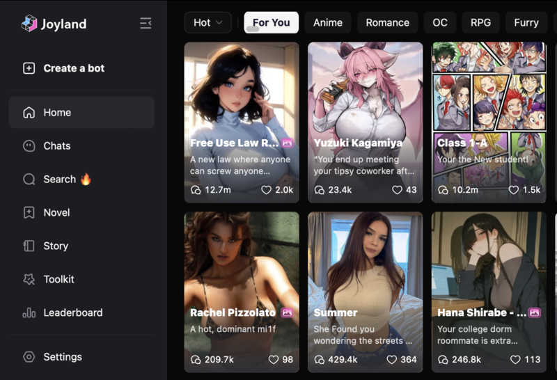 Joyland AI homepage