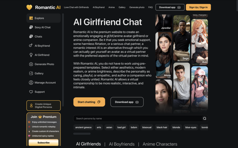 RomanticAI homepage