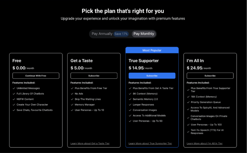 SpicychatAI Pricing
