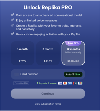 Replika Pricing