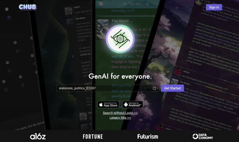 Chub AI homepage