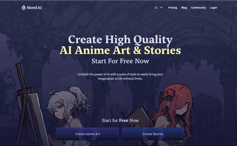 Novel AI homepage